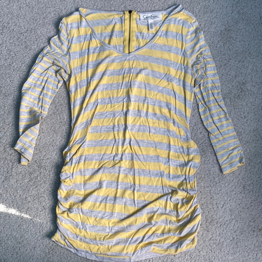 Jessica Simpson Yellow and Gray Striped Long Sleeve Tee